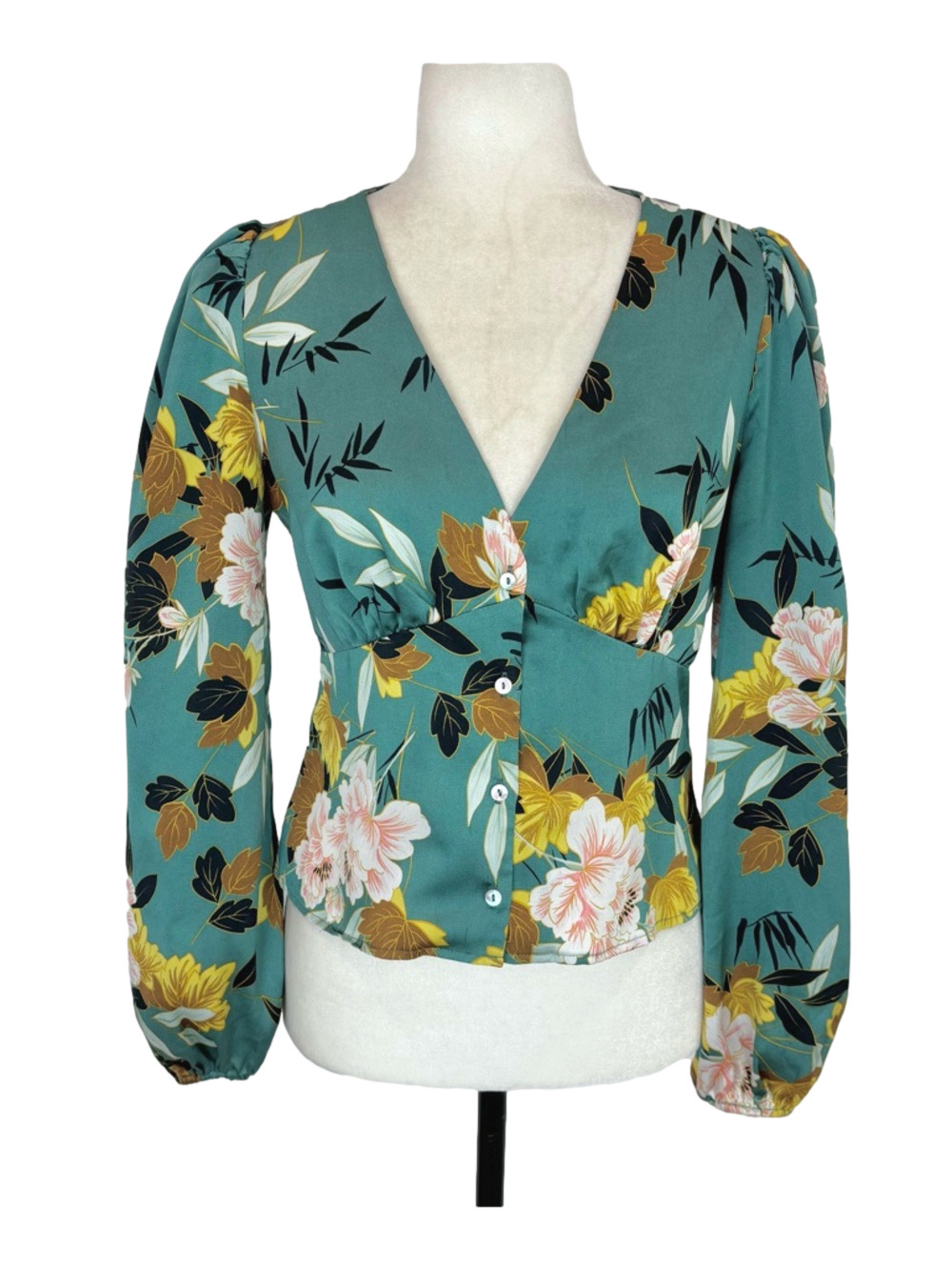 Lucy Paris teal floral blouse
